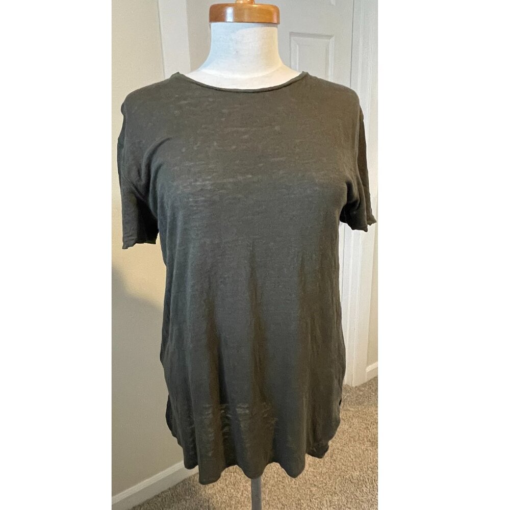 Park Olive Green Short Sleeve Oversized T-shirt 100% Linen